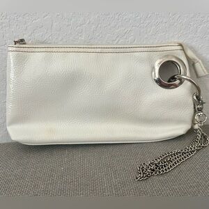 White Faux Leather Clutch with Silver Chain Accent